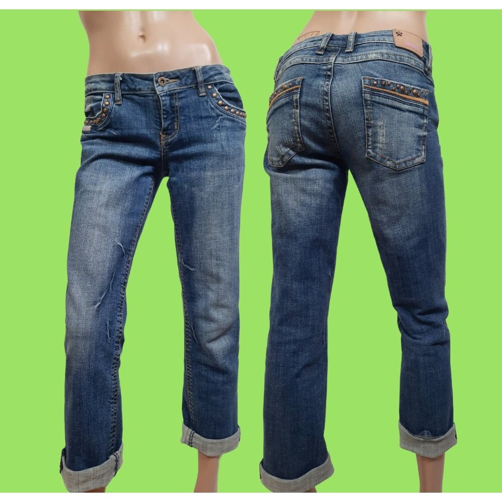 Y2K Bubblegum USA Low Rise Jeans Cropped Length Cuffed Studded Pockets US 9/10